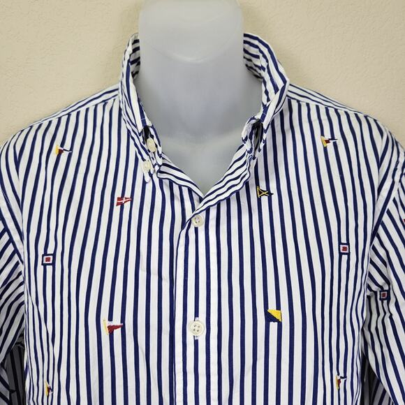 Ralph Lauren Womens Pennant Blouse Nautical Flag Button Down Striped Embroider M - Picture 2 of 16
